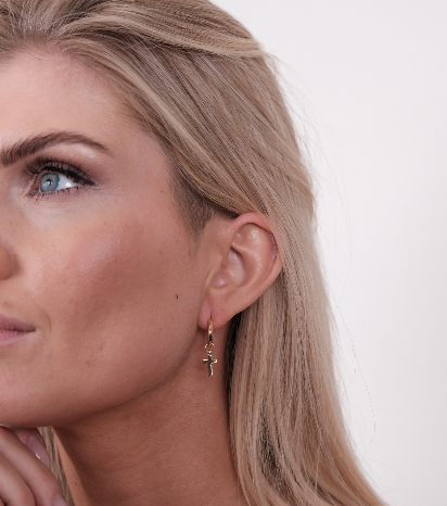 Tiny cross 2025 hoop earrings