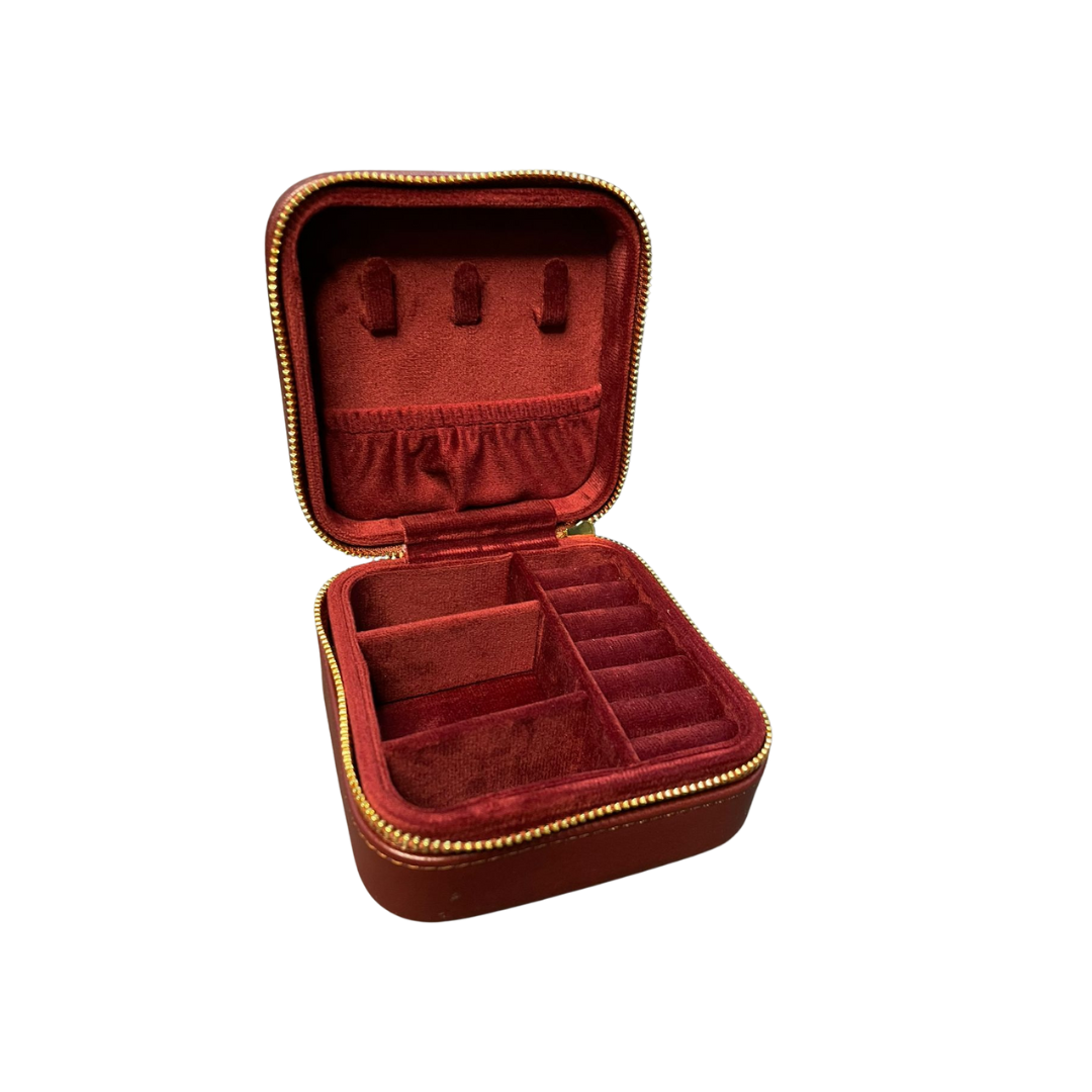 JEWELLERY TRAVEL BOX BURGUNDY FUX LEATHER