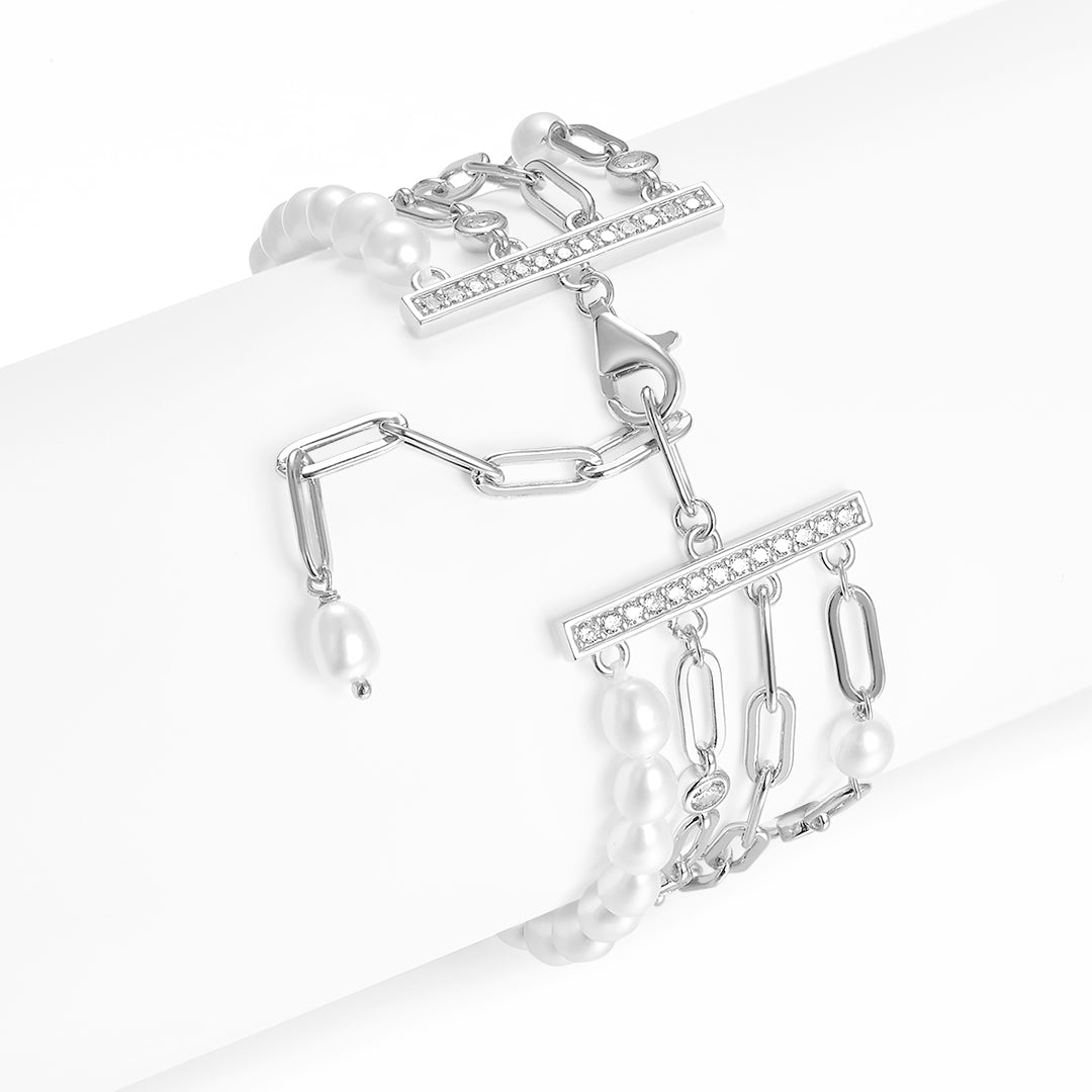 &quot;DIAMONDS &amp; PEARLS&quot; BRACELET SILVER-WHITE