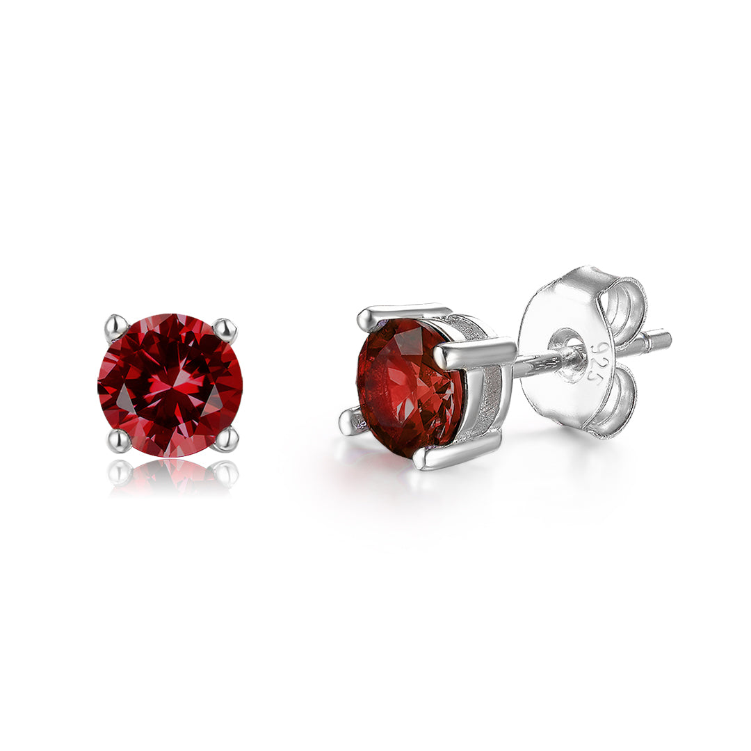 STUD EARRINGS SILVER RED