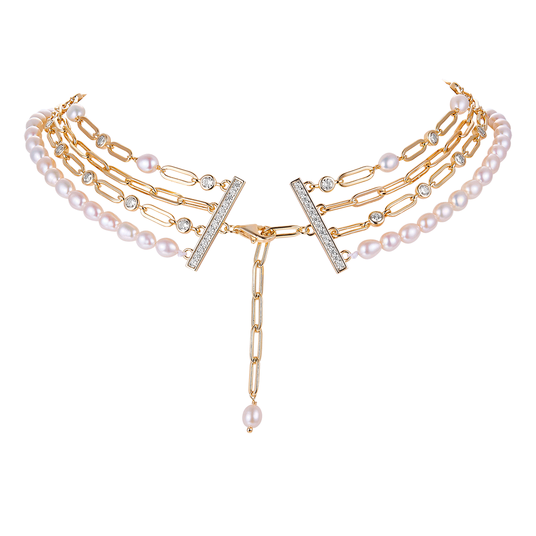 &quot;DIAMONDS &amp; PEARLS&quot; COLLAR GOLD-WHITE